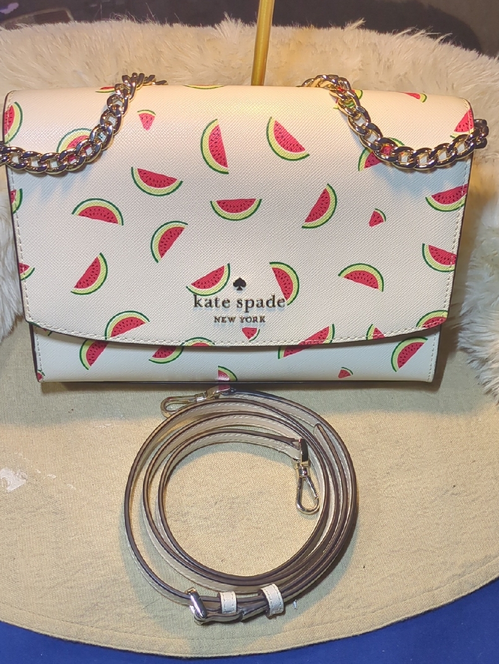 kate spade White Watermelon Slice Chain Crossbody Bag $125